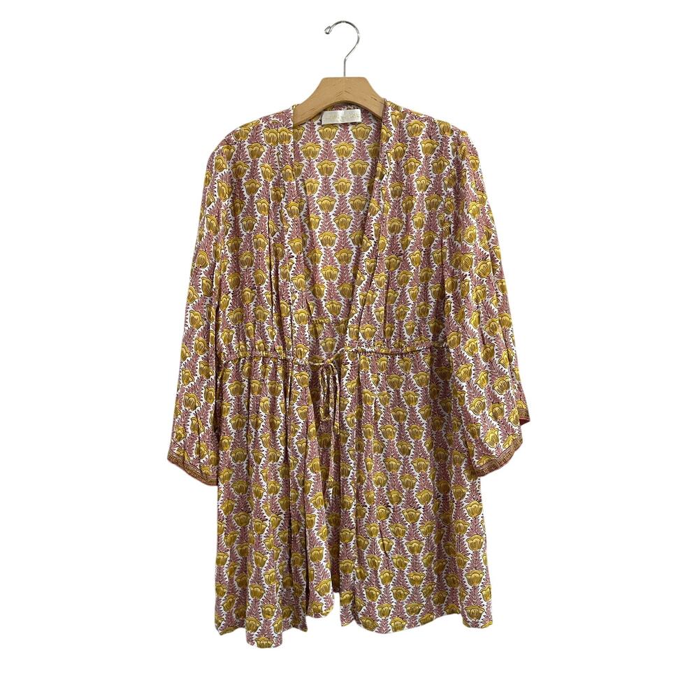 Natalie Martin Block Print Cotton Swim Cover Up Dress Boho Size XL